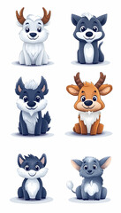 Fototapeta premium Adorable cartoon animals deer, dogs, and pups