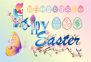 composition with easter eggs and inscription for easter holiday
