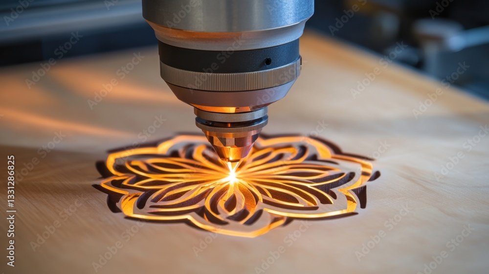 Poster precision laser fabric cutting machine slicing textiles into patterns