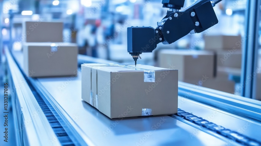 Poster smart packaging line using sensors to check product quality