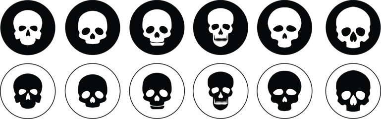 Skull  pirate icon set logo Halloween ghost graphic danger anatomy symbol Silhouette. Cartoon skull death flat and line vector collection isolated on transparent background for apps and game