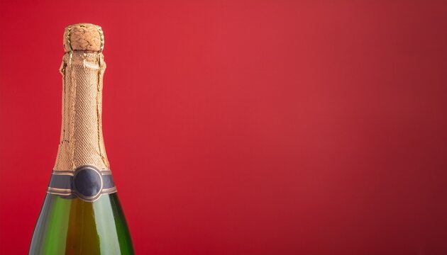 close-up shot of a Champagne bottle on red background, ready for celebration