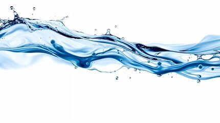 Blue water splash on white background, ideal for summerthemed designs, refreshing concepts, water conservation campaigns, and aquatic product advertisements.
