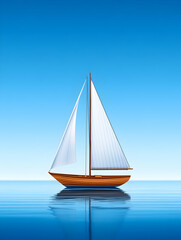 Fototapeta premium Classic sailboat on calm blue sea under clear sky