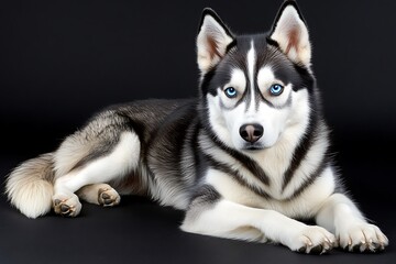 Husky dog posing, black background studio