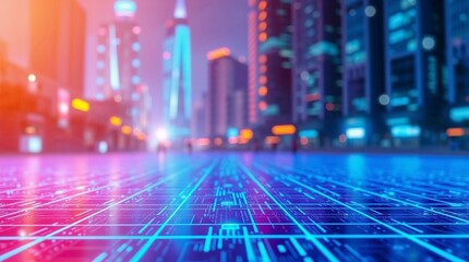 Fototapeta premium Futuristic blue grid with glowing lines suitable for technology, scifi, digital concepts in design, web development, scientific research visuals.