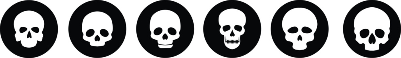 Skull  pirate icon set logo Halloween ghost graphic danger anatomy symbol Silhouette. Cartoon skull death flat and line vector collection isolated on transparent background for apps and game