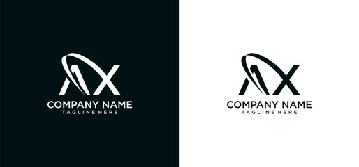 Minimalist Letter AX Logo Design , Editable in Vector Format in Black and White Color