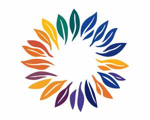 Fototapeta premium Colorful leaf circle design, vibrant rainbow foliage arrangement