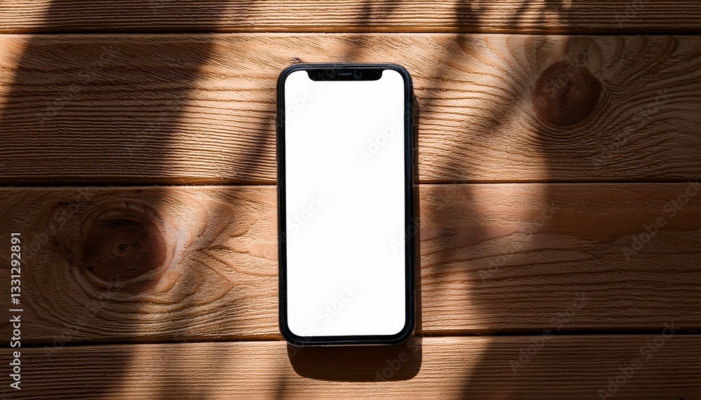 Aufkleber a modern smartphone with a blank screen resting on a wooden surface, perfect for showcasing apps or 
