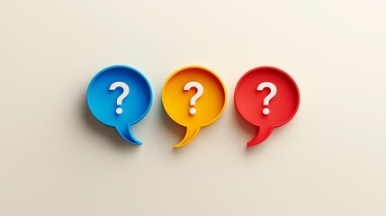 Three Colorful Speech Bubbles with Question Marks Representing Inquiry and Questions