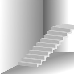 Minimalist abstract staircase design, featuring a series of floating steps forming a geometric zigzag pattern. The artwork has a monochrome color scheme with soft shadows