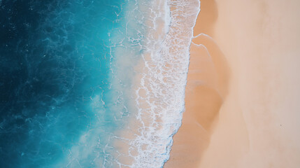 Aerial view of pristine sandy beach and turquoise ocean waves