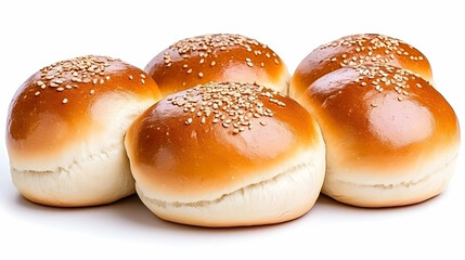 Five golden-brown sesame seed buns, bakery fresh