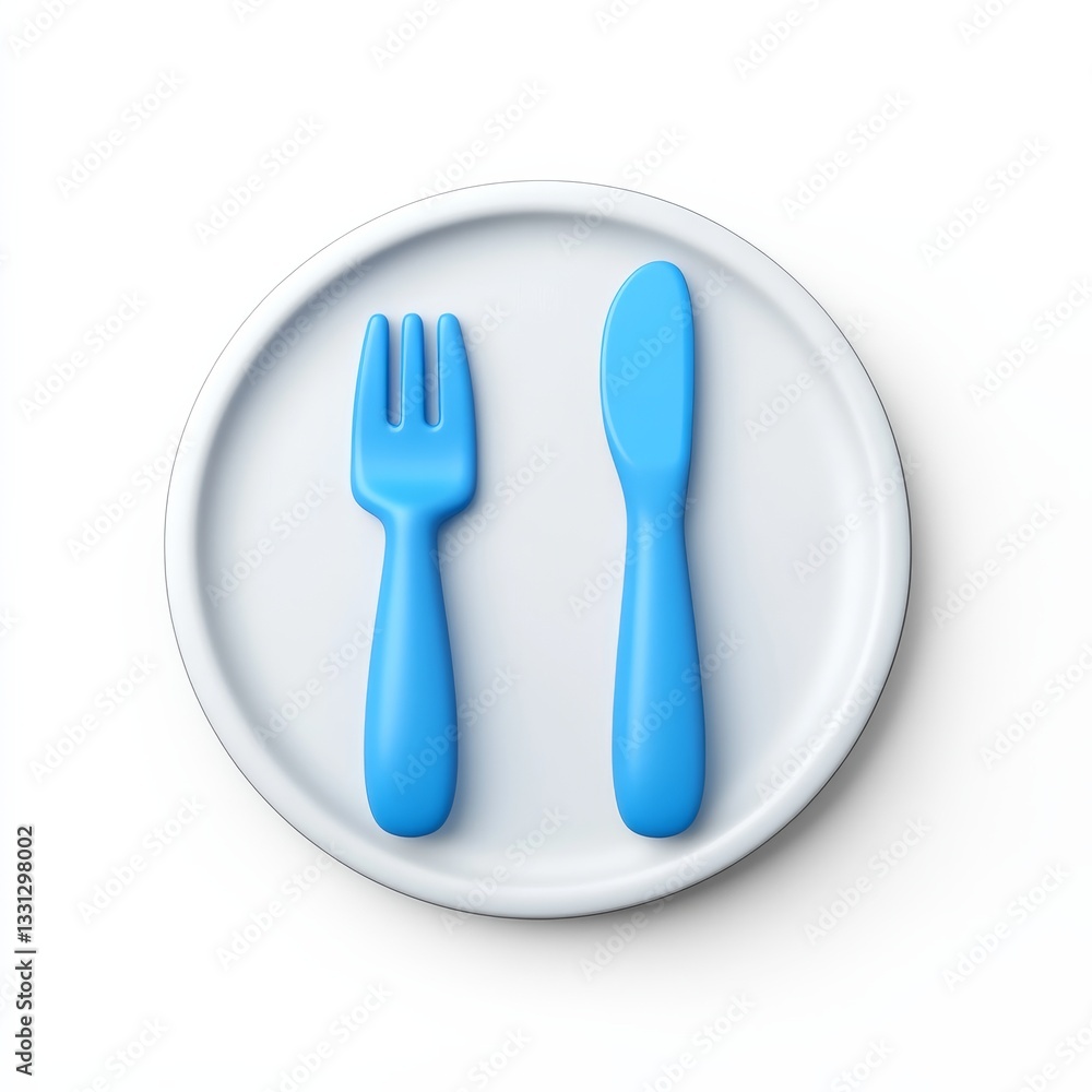 Aufkleber blue utensils on white plate: a minimalist culinary concept for design and presentation