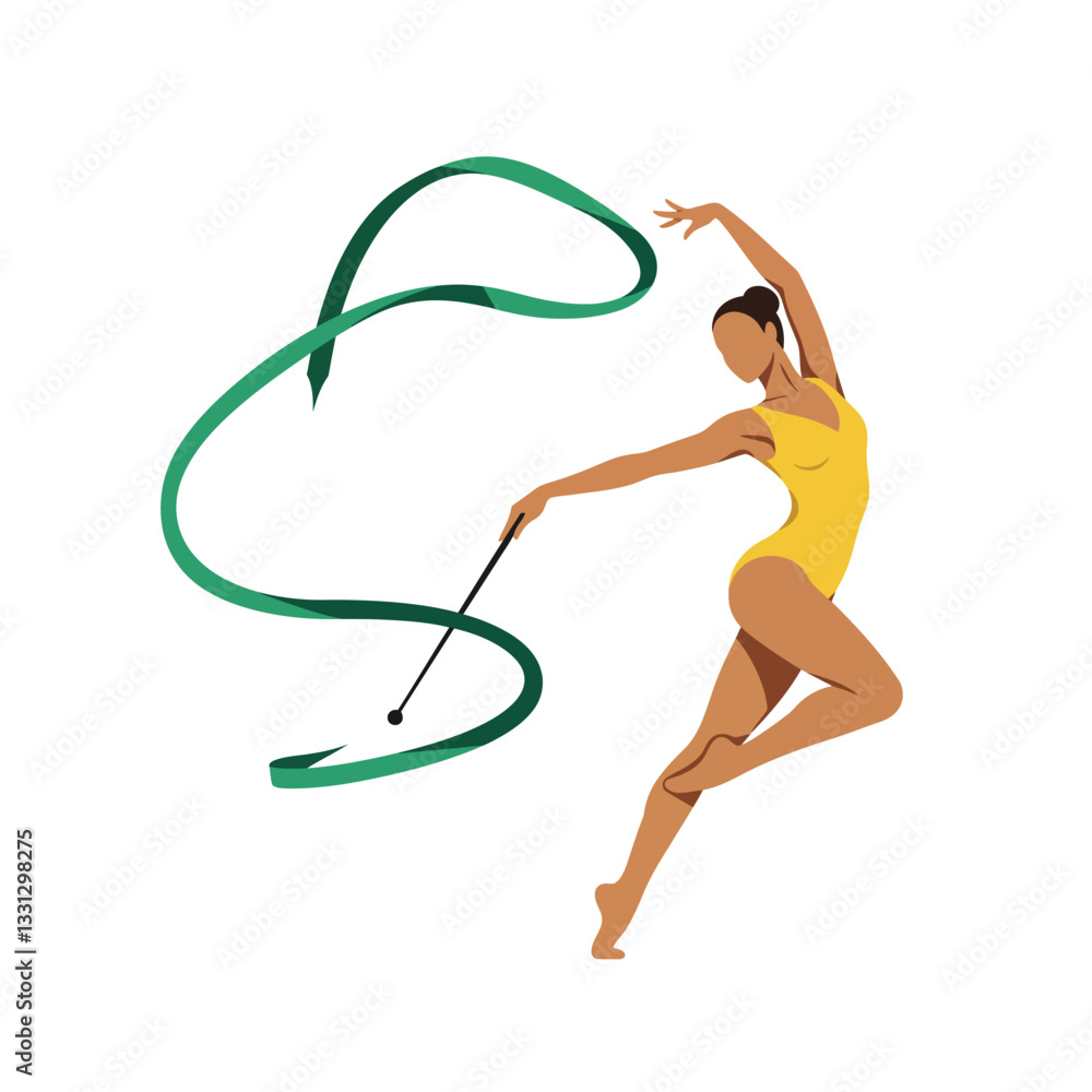 Poster elegant rhythmic gymnast performing a graceful routine in minimal vector art