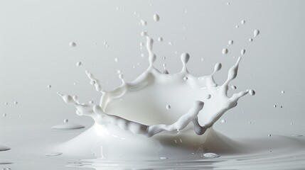 A vivid milk splash forming a circular crown shape upon impact, with smooth droplets radiating outward, isolated on white.