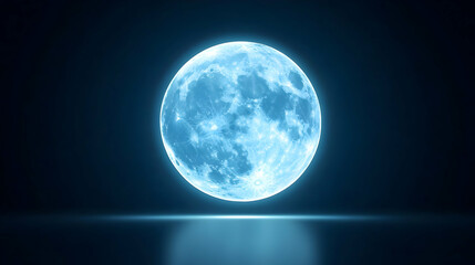 Glowing blue full moon reflected on dark surface