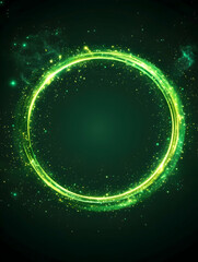 Glowing green circular light effect with sparkles on dark background