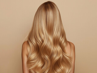 Fototapeta premium a close-up view of beautifully styled blonde hair. The strands are smooth, silky, and have a natural wave, emphasizing the hair's healthy texture and vibrant golden tone.