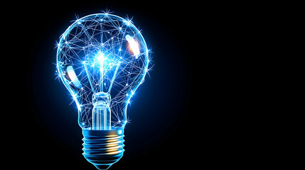 Glowing polygonal lightbulb on dark background, symbolizing innovation and new ideas