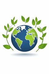 Fototapeta premium Green leaves encircle a stylized Earth globe, symbolizing environmentalism