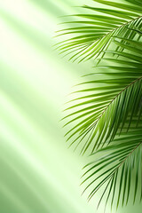 Obraz premium Lush green palm fronds against a soft, light green backdrop