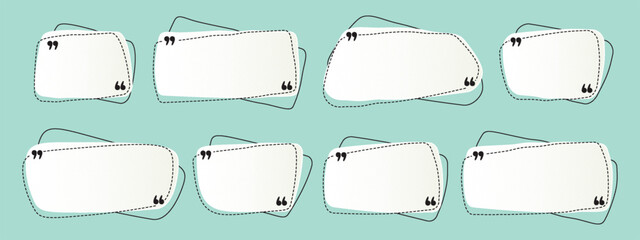 A set of rectangular white blank templates for testimonials or quotes. Modern empty border text box on halftone gradient. Quotation Mark. Vector illustration