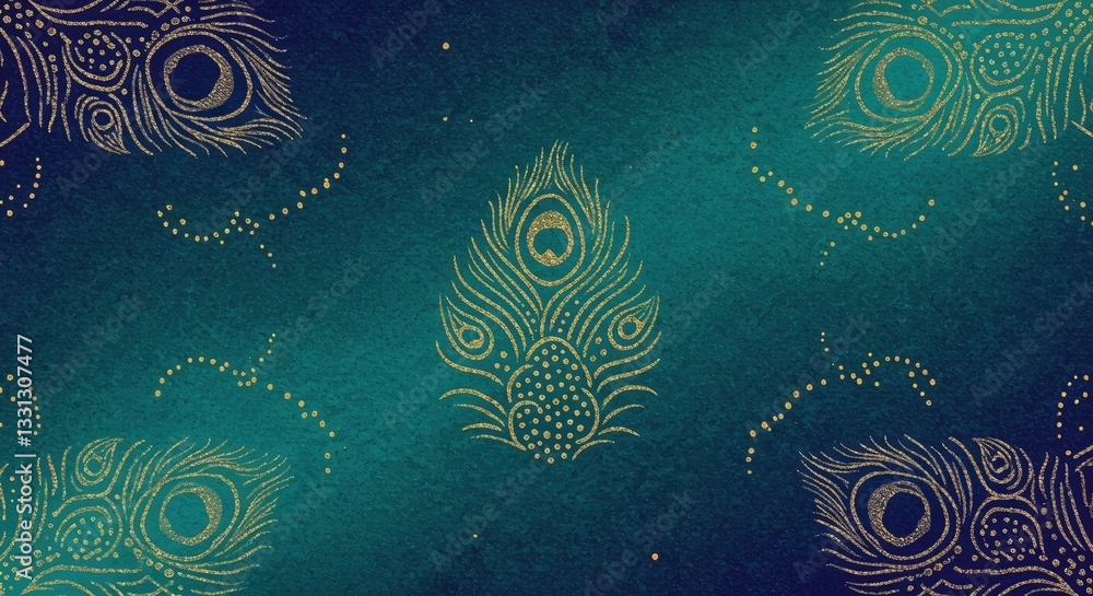 Poster peacock feather pattern: this image presents a decorative pattern featuring intricate peacock feathe