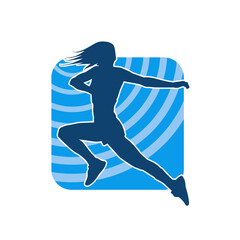 Silhouette of a sporty female jump pose. Silhouette of a woman sport jump pose