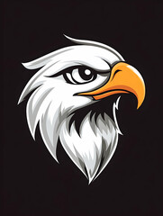 Obraz premium Majestic eagle head profile, white feathers, orange beak, dark background