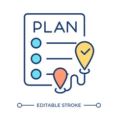 Secure transportation plan RGB color icon. Checklist with connected distant locations. Distribution and logistic management. Isolated vector illustration. Simple filled line drawing. Editable stroke