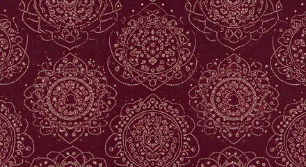 Rich Burgundy and Cream Bandhani With Symmetric Mandala Designs