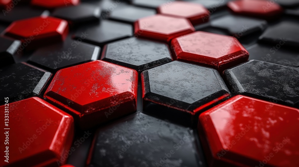 Poster abstract red and black hexagon pattern background geometric 3d texture tech design