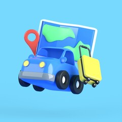 Naklejka premium 3D Travel & Vacation icon Set fun and colorful tourism elements isolated on blue background