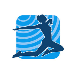 Silhouette of a sporty female jump pose. Silhouette of a woman sport jump pose