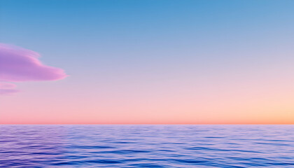 Obraz premium Pastel sunset over calm ocean with soft pink clouds