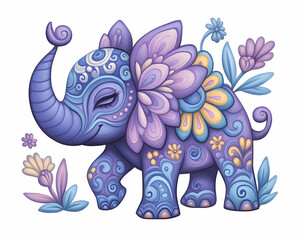 Purple floral elephant illustration