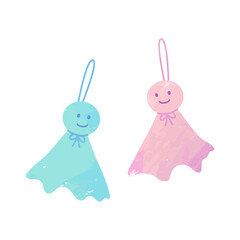 てるてる坊主のベクターイラスト　ピンク色と水色