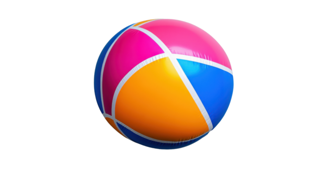 Colorful inflatable beach ball rotating on transparent background