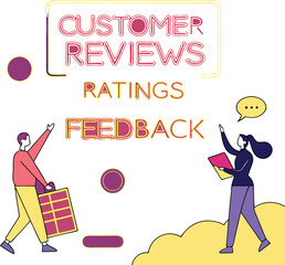Neon-style digital illustration of customer reviews and ratings feedback concept. 3D Rendering
