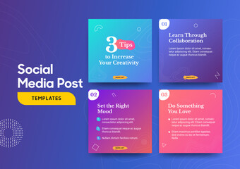 Social media carousel post template. Instagram and facebook square post template. Instagram tips post collection tutorial, tip, trick, quick tips, layout template design.