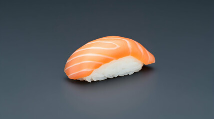 Single piece of salmon nigiri on dark background