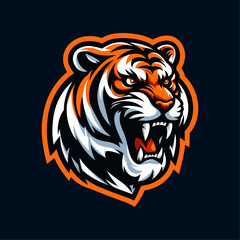 Wektorowa emblemat tygrysa dla e-sportu w stylu kolorowego projektu maskotki na przezroczystym tle clipart, odizolowana w formacie wektorowym, idealna dla brandingu i społeczności gamingowych.