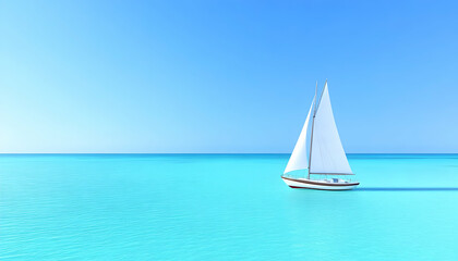 Obraz premium Solitary sailboat on a calm, turquoise ocean under a clear blue sky