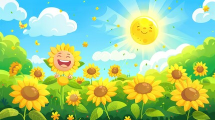 Happy Sunflower Field for Sunny Day Fun.