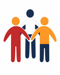 Three diverse figures holding hands, symbolizing unity and teamwork