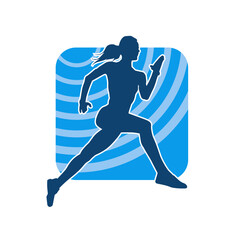 Silhouette of a sporty woman in running pose. Silhouette of a female run pose.