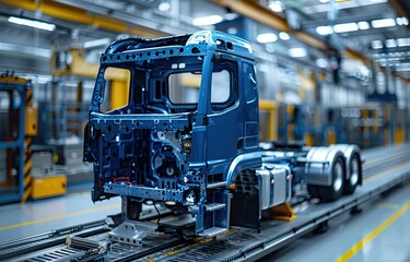 Fototapeta premium truck body manufacturing factory, assembly line, truck car assembly industry