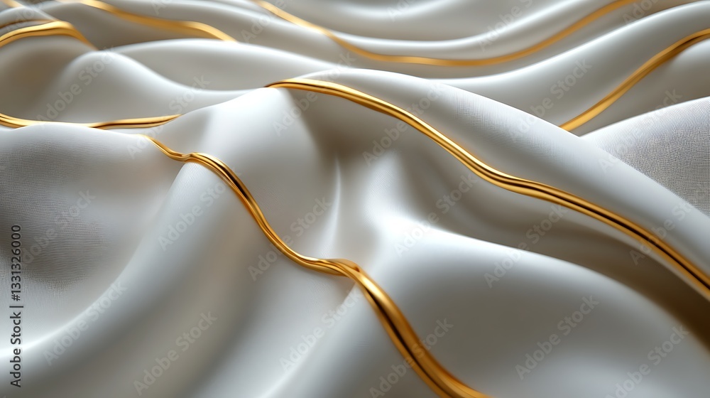 Poster white fabric with golden lines creating curved wave patterns